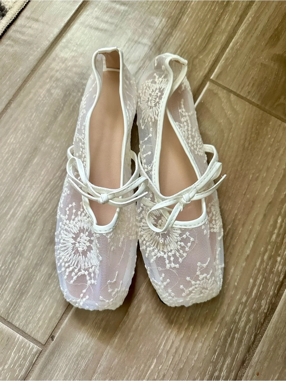 Lace Ballet Flats for Women - White